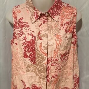 Women's Sleeveless Paisley Linen Blend Blouse Top Pink Blush  Peach Size Small